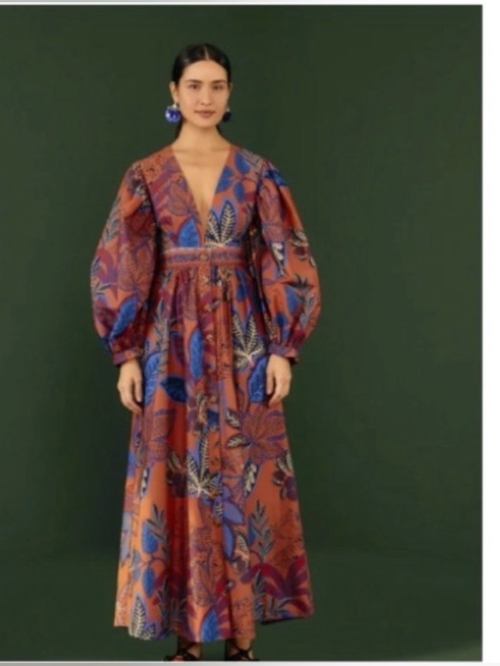 FARM RIO Brown Wild Jungle Organic Cotton Maxi Dress (M) - Picture 2 of 7